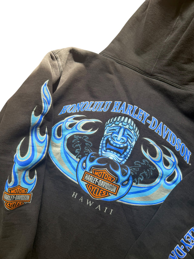 Vintage Harley Davidson Hawaii Blue Flame Zip Hoodie