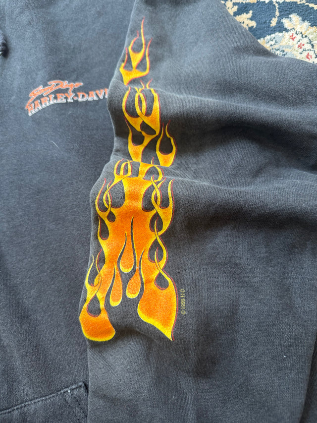 Vintage Faded Harley Davidson San Diego Flame Zip Hoodie