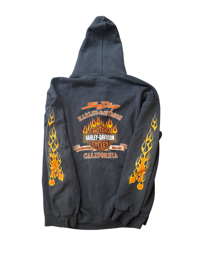 Vintage Faded Harley Davidson San Diego Flame Zip Hoodie