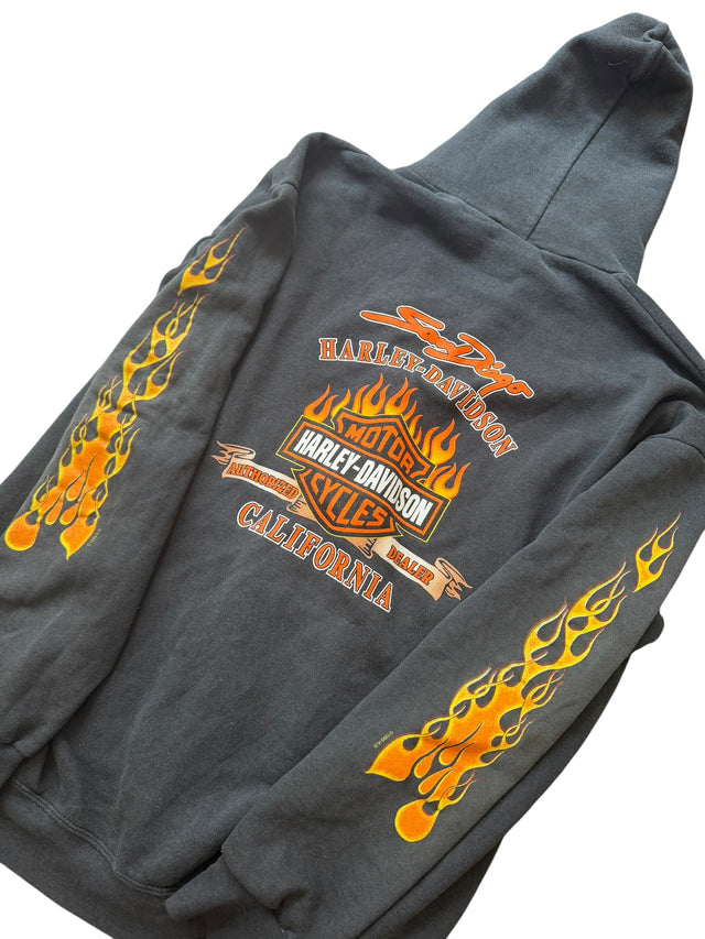 Vintage Faded Harley Davidson San Diego Flame Zip Hoodie
