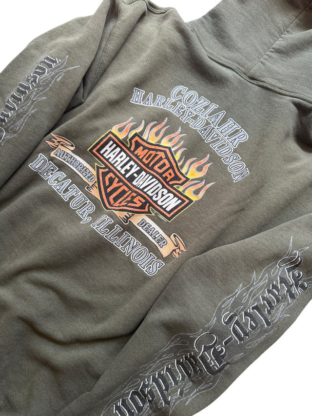 Vintage Faded Harley Davidson Olive Wings Pullover Hoodie