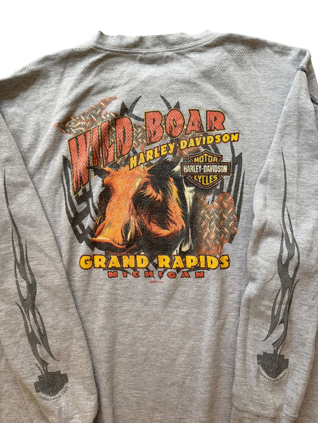 Vintage Faded Harley Davidson Gray Knit Thermal Long Sleeve