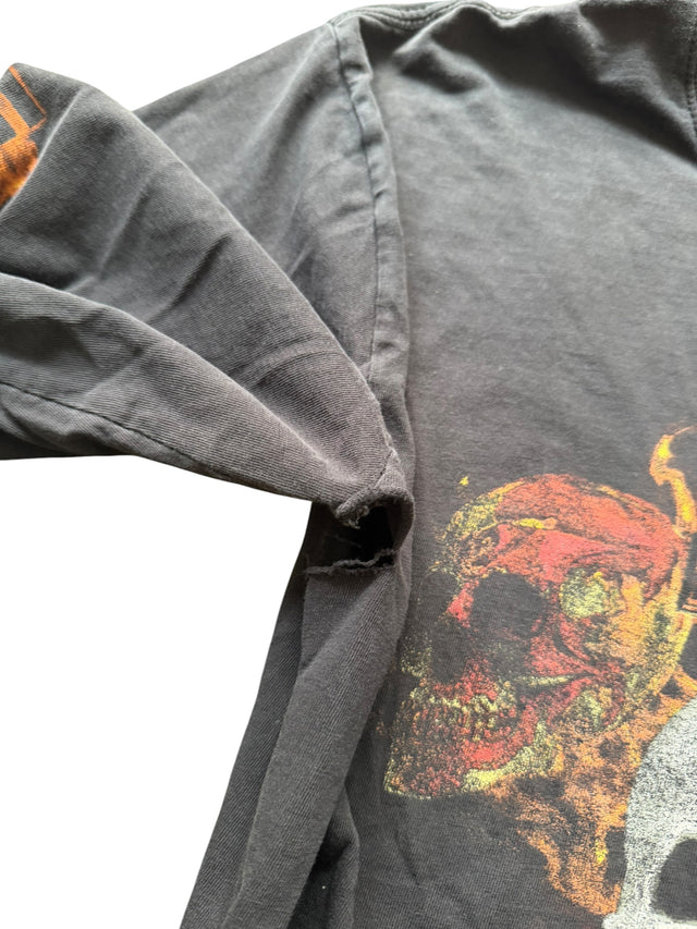 Vintage Distressed Harley Davidson Three Skulls Flame Long Sleeve