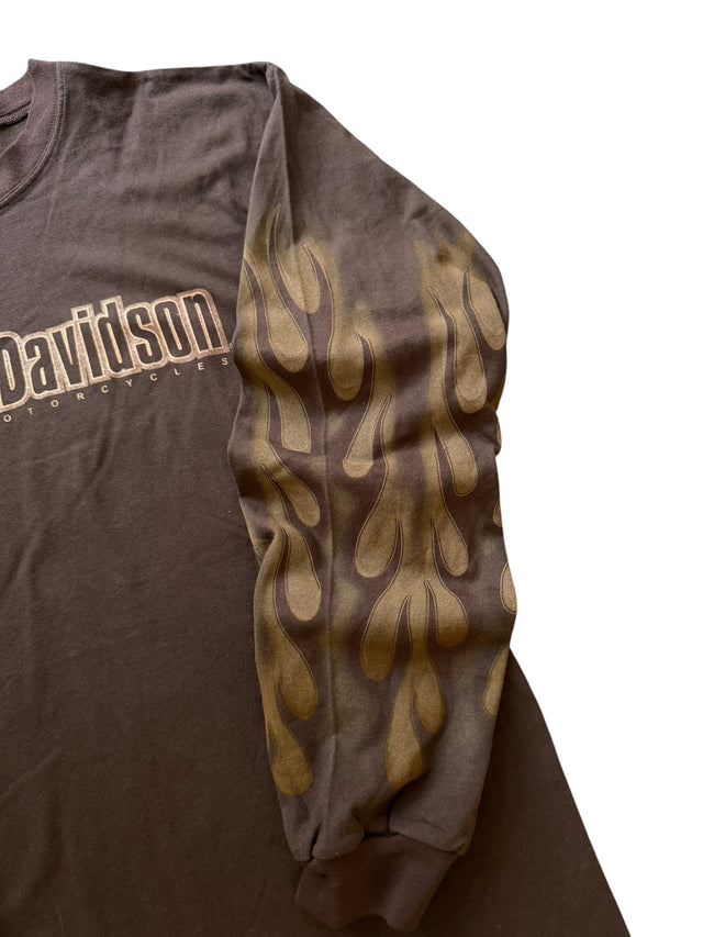 Vintage Harley Davidson Brown All-Over Flame Long Sleeve