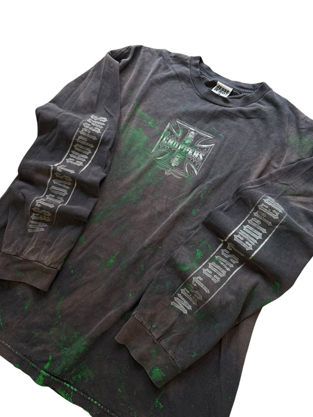 Vintage Distressed West Coast Choppers Green Splatter Long Sleeve
