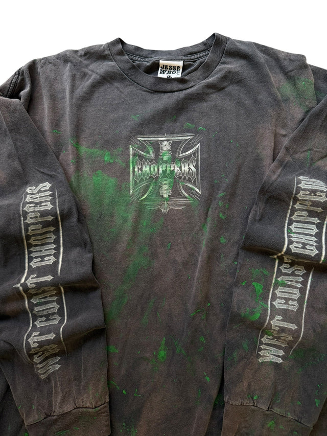Vintage Distressed West Coast Choppers Green Splatter Long Sleeve