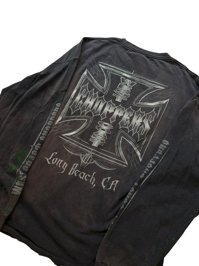 Vintage Distressed West Coast Choppers Green Splatter Long Sleeve