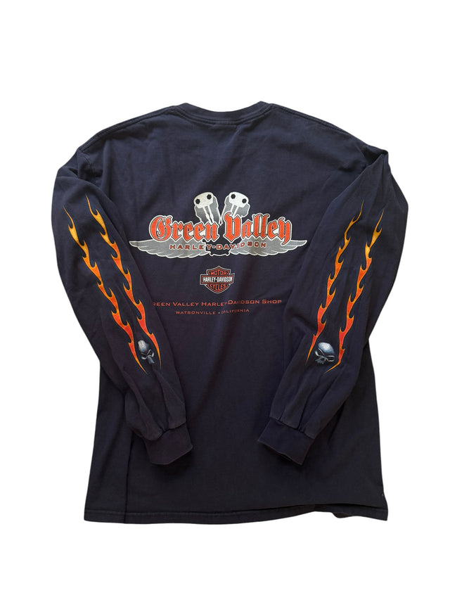 Vintage Harley Davidson Live to Ride Navy Flame Long Sleeve