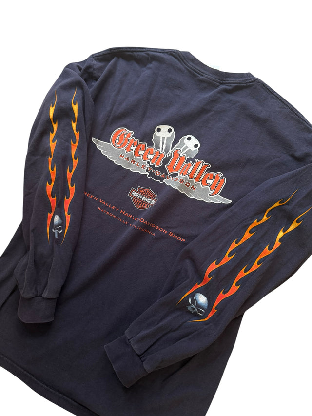 Vintage Harley Davidson Live to Ride Navy Flame Long Sleeve