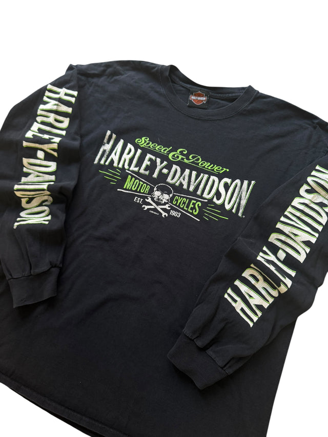 Vintage Harley Davidson Speed & Power Green Long Sleeve