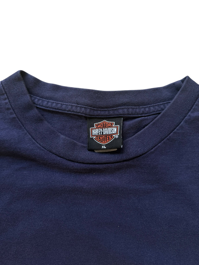Vintage Harley Davidson Navy Pocket Hit Flame Long Sleeve