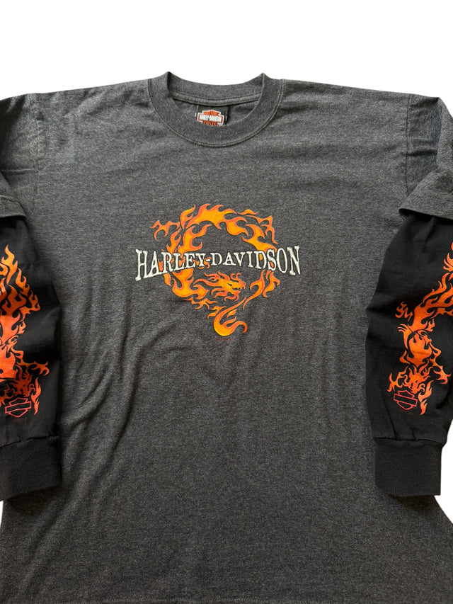 Vintage Harley Davidson Flame Thermal Long Sleeve