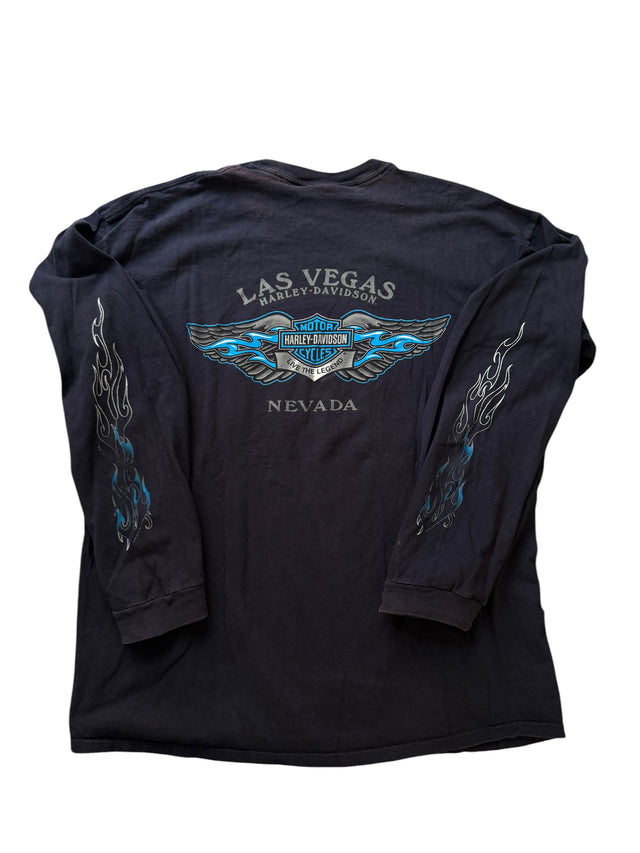 Vintage Harley Davidson Navy Blue Flame Long Sleeve
