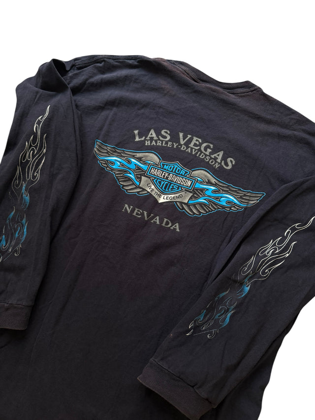 Vintage Harley Davidson Navy Blue Flame Long Sleeve