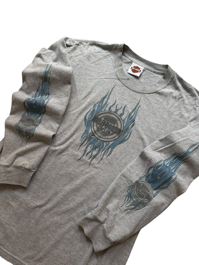 Vintage Harley Davidson Light Blue Flame Long Sleeve