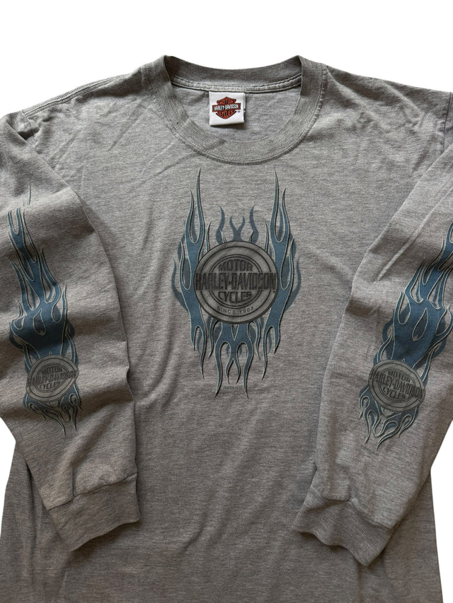 Vintage Harley Davidson Light Blue Flame Long Sleeve