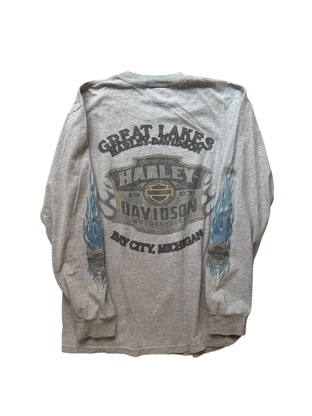 Vintage Harley Davidson Light Blue Flame Long Sleeve