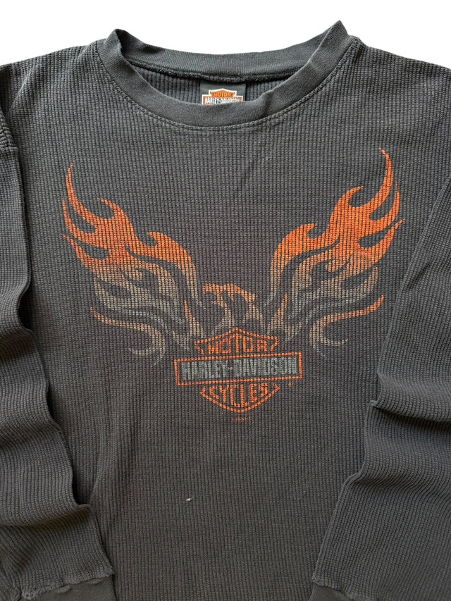 Vintage Distressed Harley Davidson Thermal Eagle Flame Long Sleeve