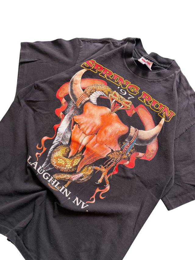 Vintage Laughlin Spring Run 1997 Bull Skull & Snake Tee
