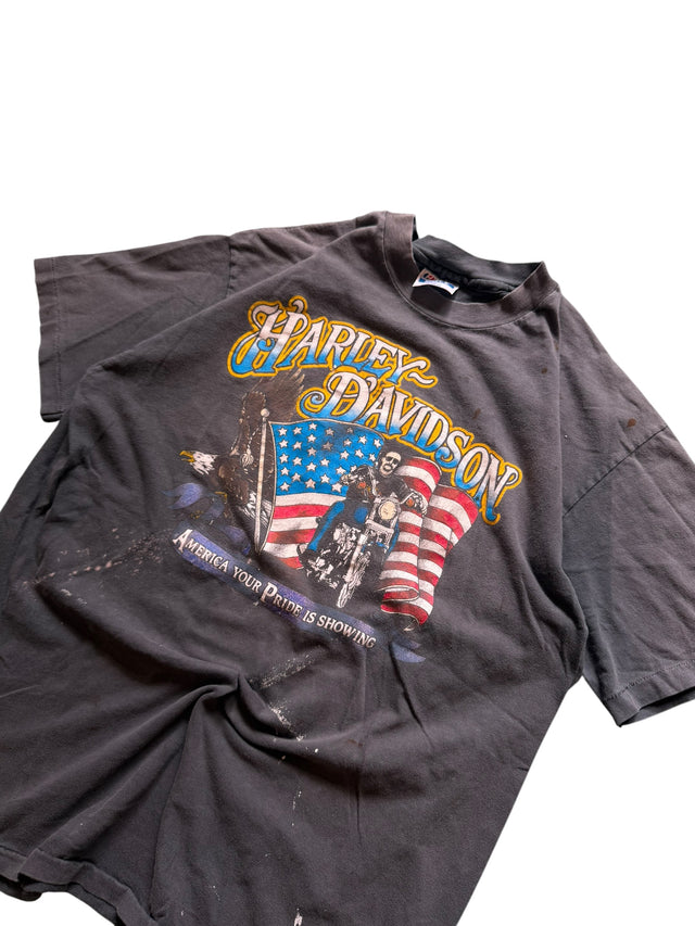 Vintage Harley-Davidson "America Your Pride is Showing" Flag Rider Tee